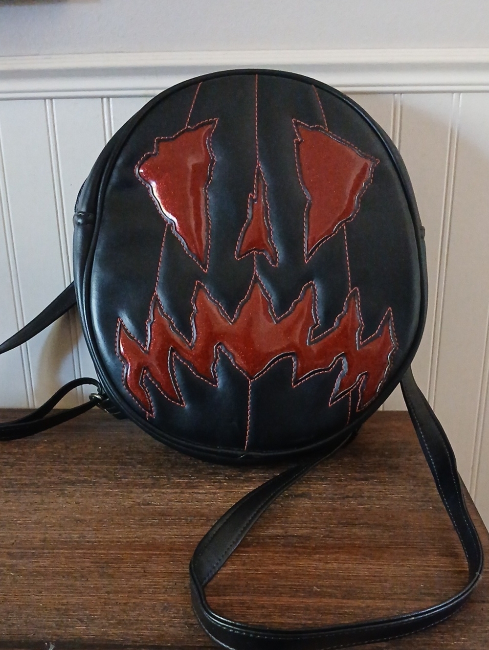 Love Pain & Stiches Scaredy Pumpkin Backpack Bag Oval Shape Black/Red
